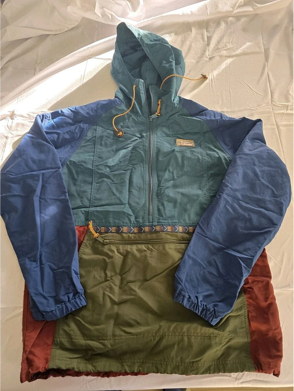 LL Bean Men’s 1/2 Zip Aztec Color block Anorak Hooded Windbreaker M Tall VTG